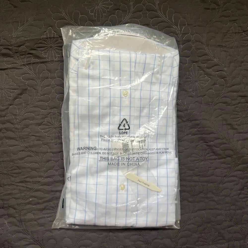 Paul Fredrick 140’s Two Ply Egyptian Cotton Light Blue Monogrammed EDE 16-34 NWT